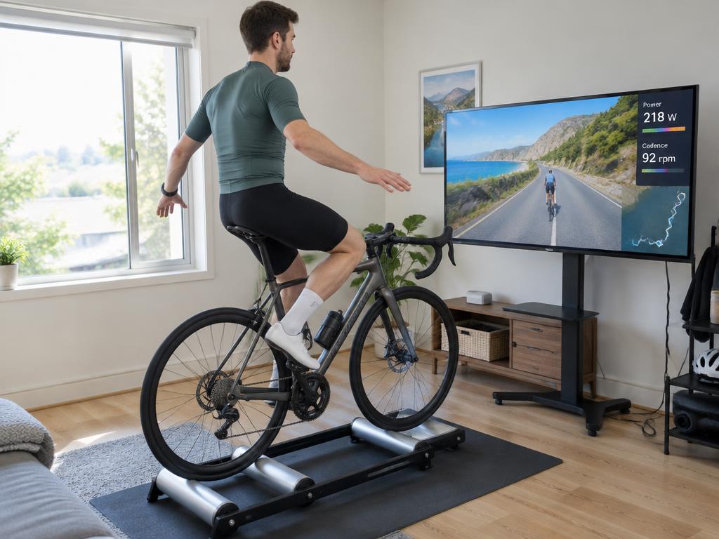 Cycling on rollers.